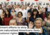 New American citizens recite the Oath of Allegiance during a naturalization ceremony in Miami on Aug. 17, 2018. AP Photo/Wilfredo Lee